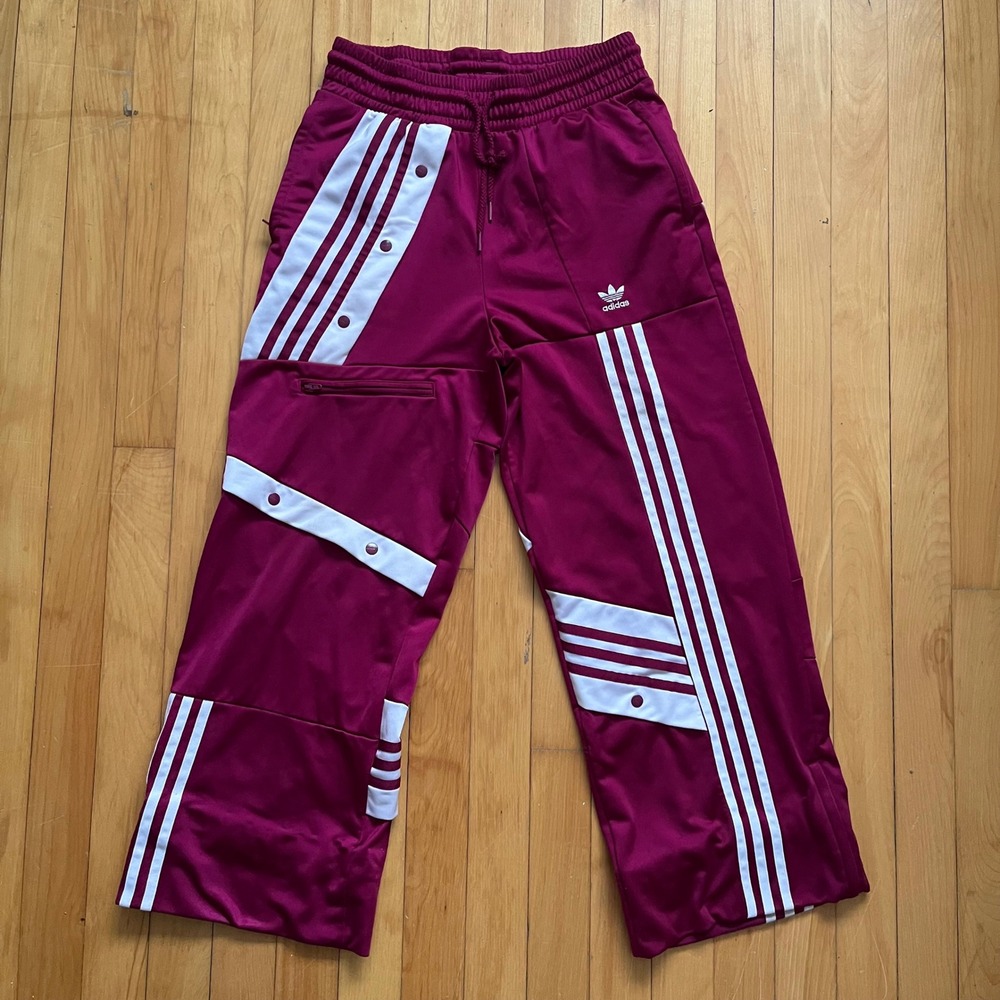 Adidas Track Pants Snap Button Side Stripes Magenta Athletic Athleisure Size S